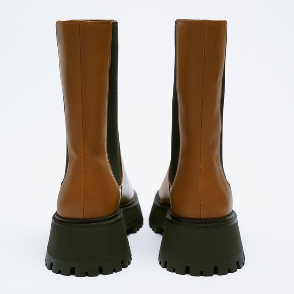 Zara Brown Lug Sole Leather Ankle Boots - Picture 15 of 16